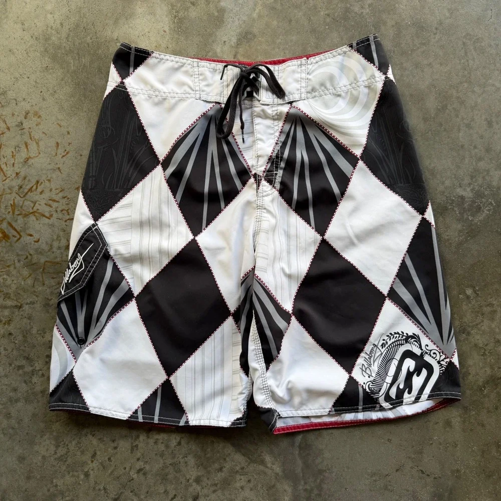 Billabong Mens Board Shorts Size 31 Black White Harlequin Diamond M1315DIA
